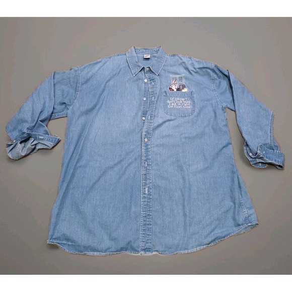Warner Bros. Other - Vintage Bugs Bunny Sports XXL Denim Button Shirt Embroidered Looney Tunes Pocket